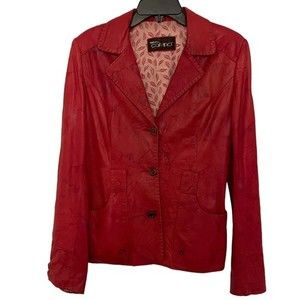 Genuine Lamb Leather Women’s Jacket with Belt in Red